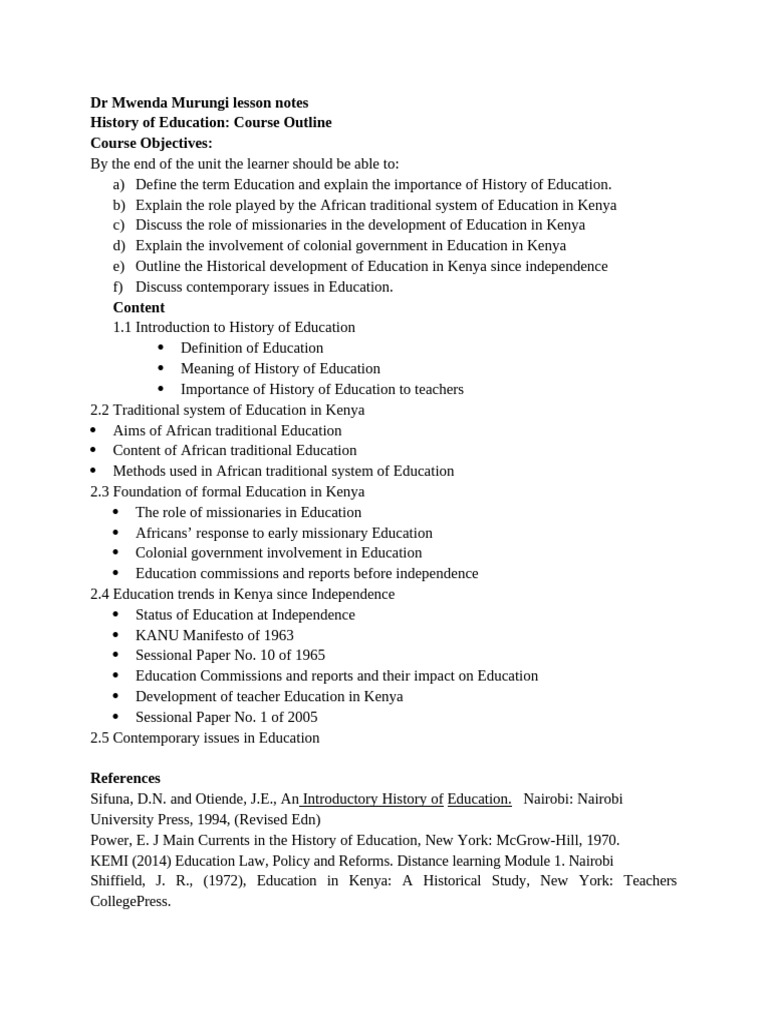 History of Education in Kenya Overview | PDF | Learning | Curriculum