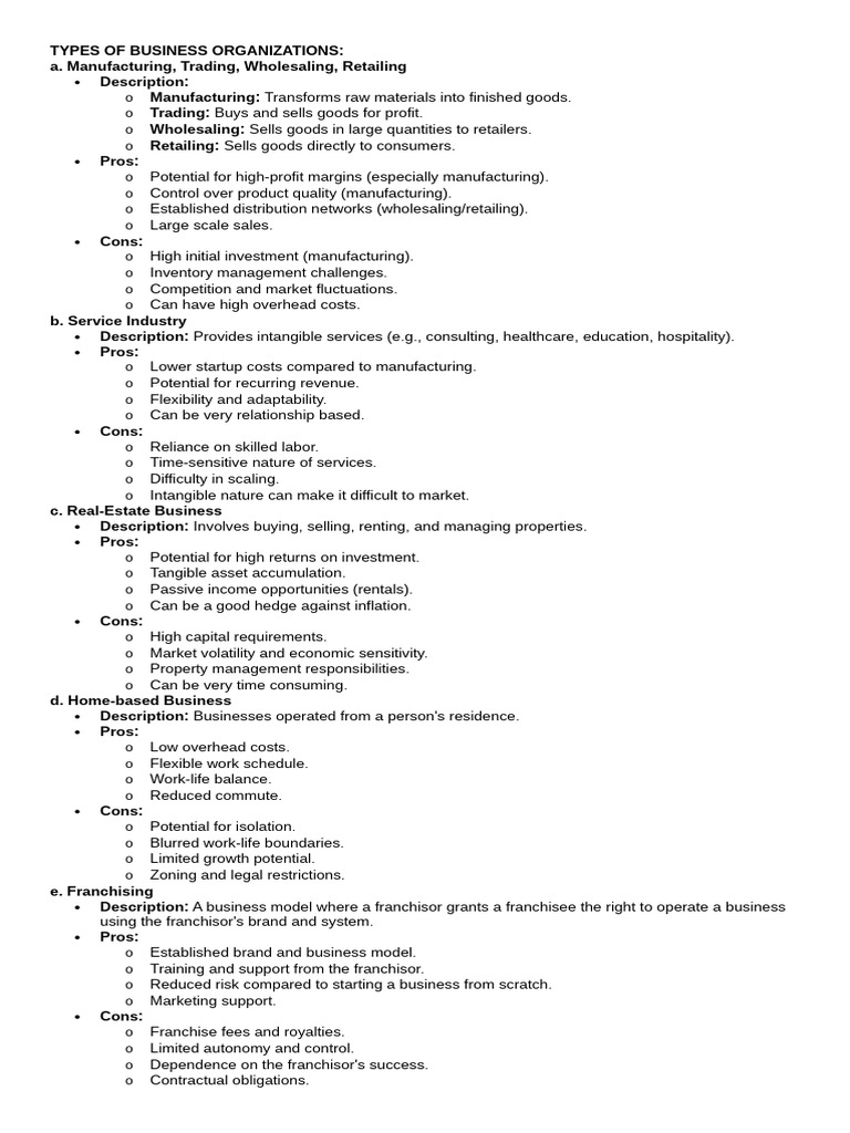 Types of Business Organizations Explained | PDF | Partnership | Franchising
