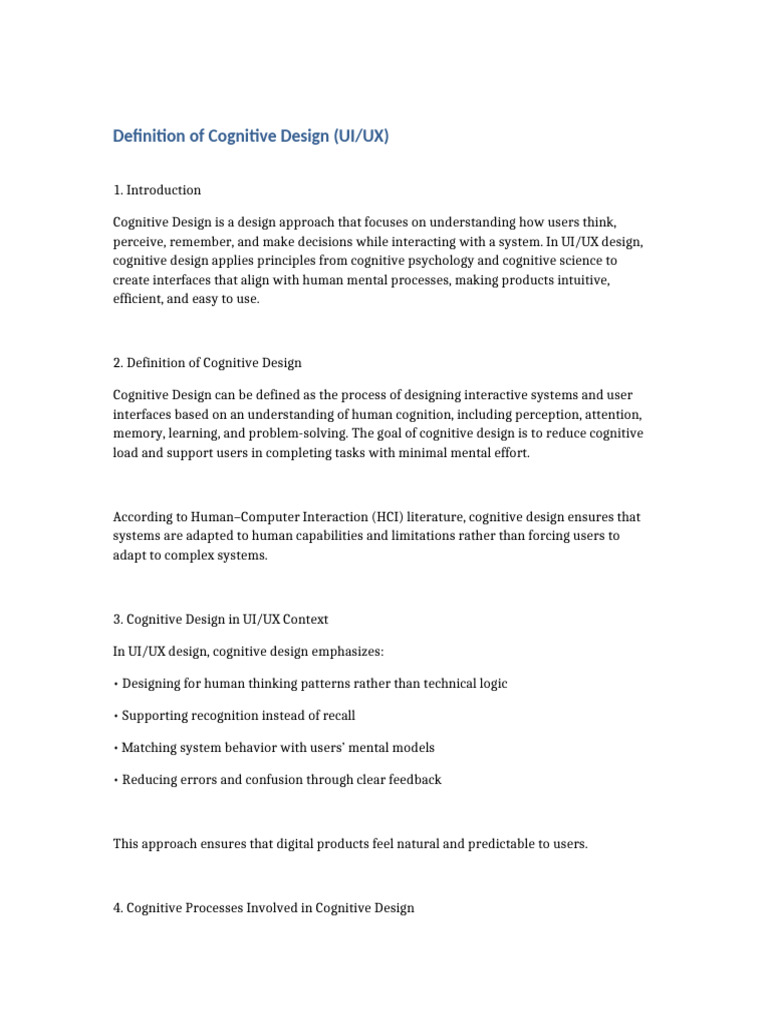 Definition of Cognitive Design UIUX MDes | PDF | Cognition | User Interface