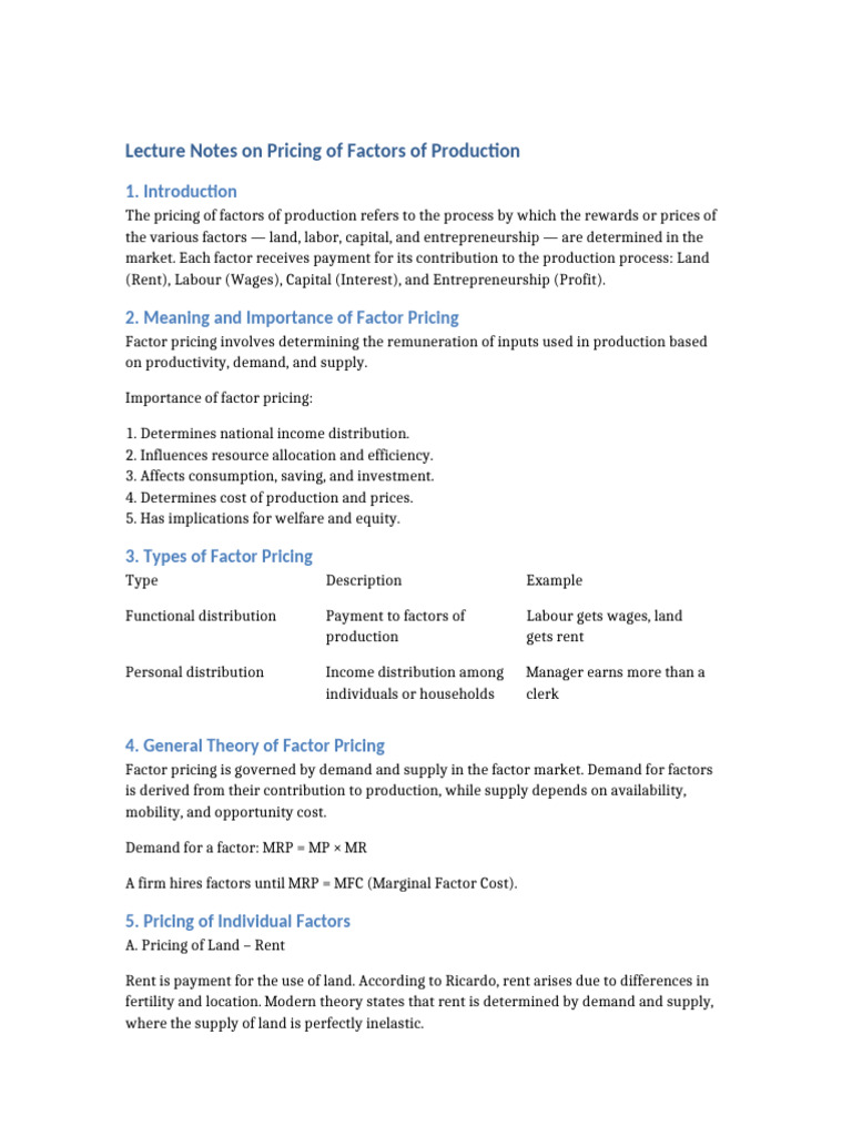 Understanding Factor Pricing Dynamics | PDF | Labour Economics | Interest
