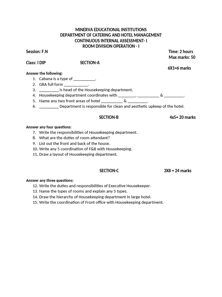 Room Division Operations Assessment Guide | PDF | Cakes | Entrepreneurship