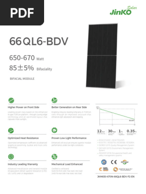 Jinko Solar JKM650-670N Bifacial Module Specs | PDF | Glasses