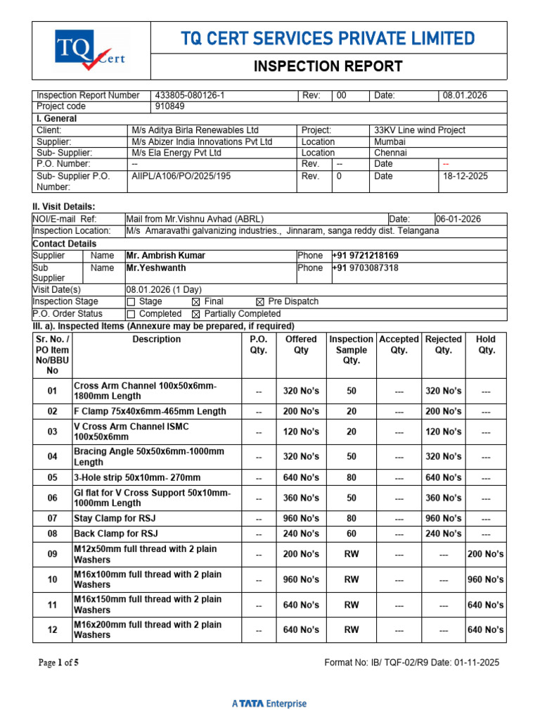 TQ Cert Services Inspection Report | PDF