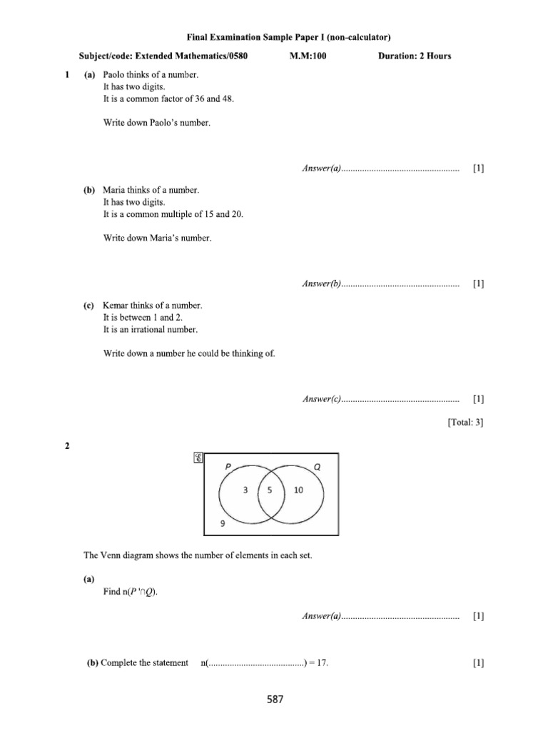 Sample Paper 9 IGCSE 2024-25 Ext Math 1 | PDF