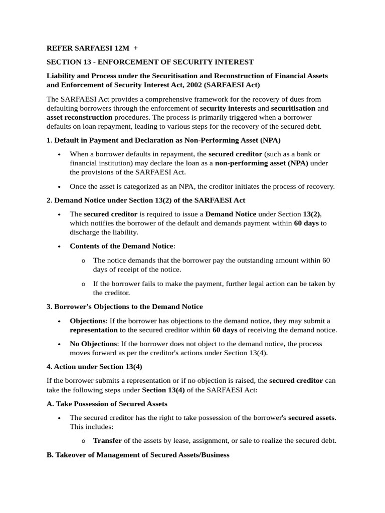 SARFAESI Act: Security Interest Enforcement Guide | PDF | Security ...