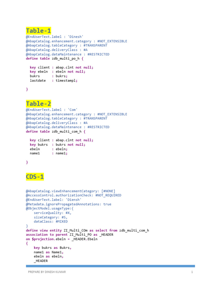 SAP CDS View and Table Definitions | PDF | Computer Science | Computing