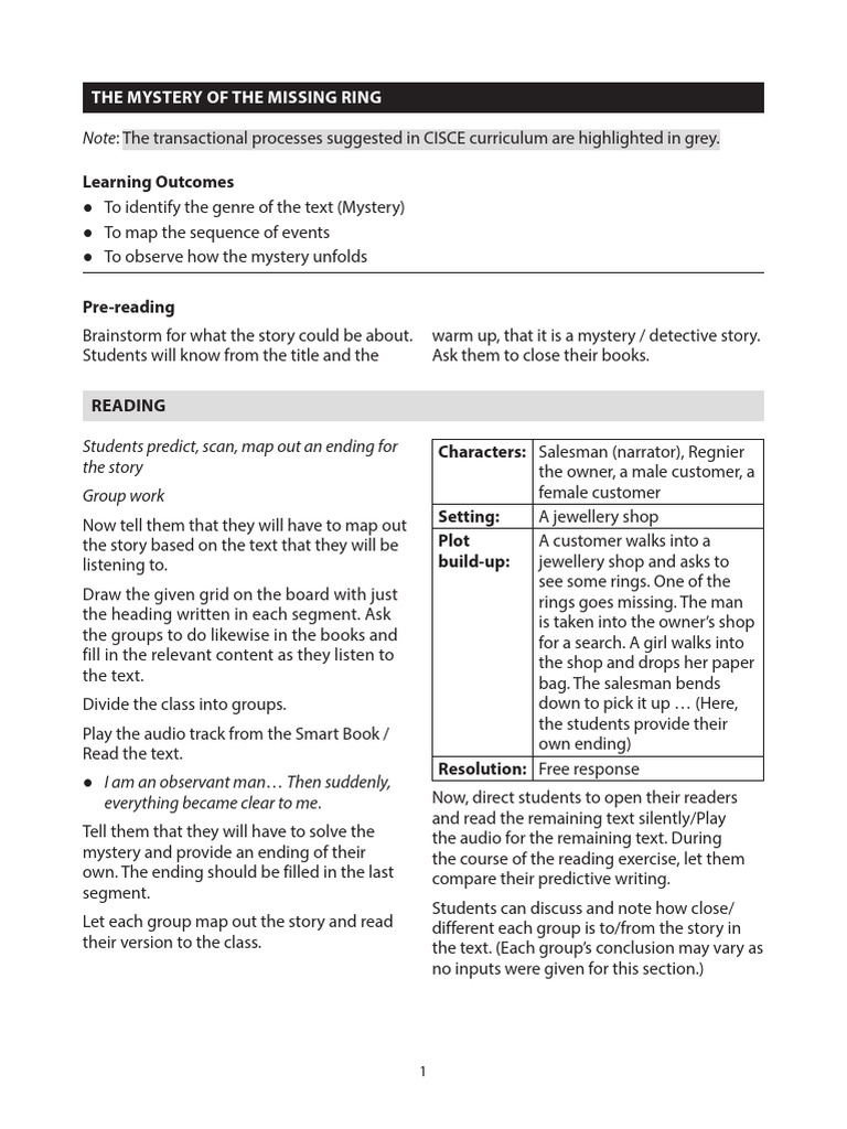 Mystery of the Missing Ring Lesson Plan | PDF | Clause | Sentence ...