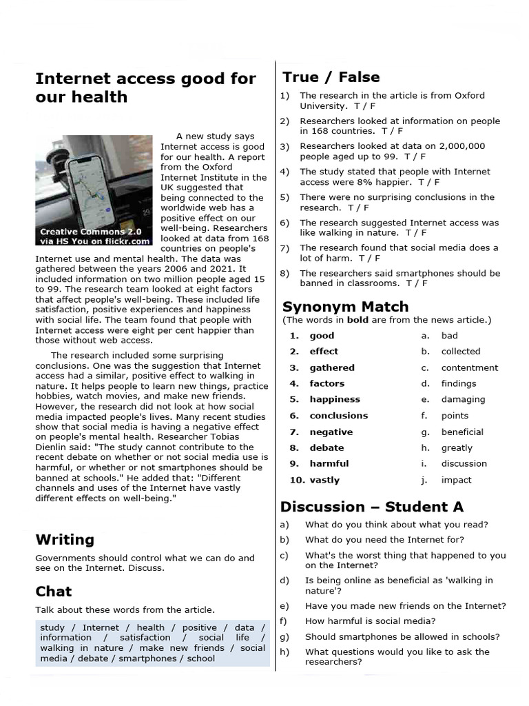 Internet Access Boosts Mental Health | PDF | Well Being | Internet