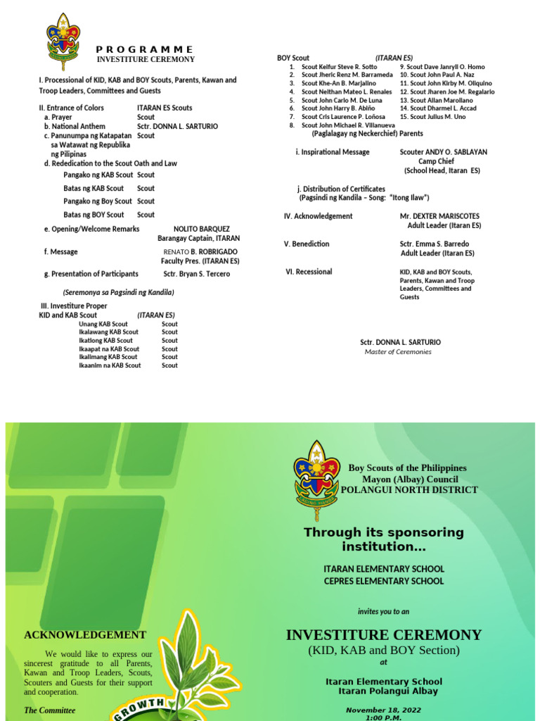 Investiture Ceremony for Scouts 2022 | PDF | Scouting | Youth Movements