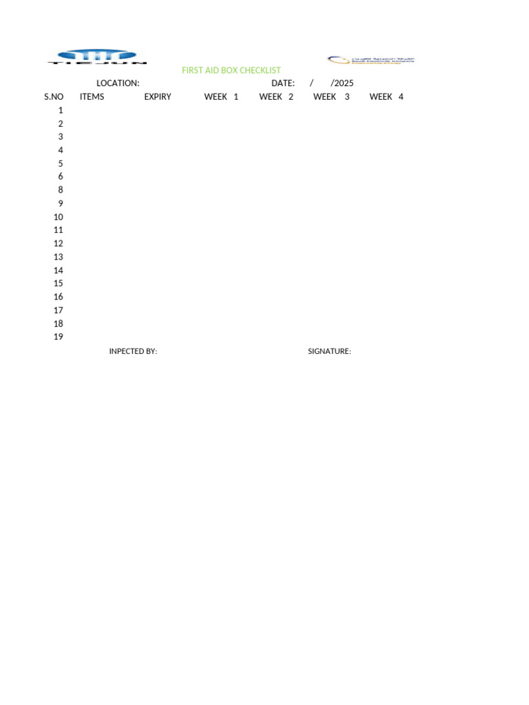 Essential First Aid Box Checklist | PDF