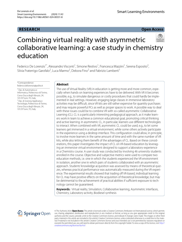 VR and Asymmetric Learning in Chemistry | PDF | Virtual Reality ...
