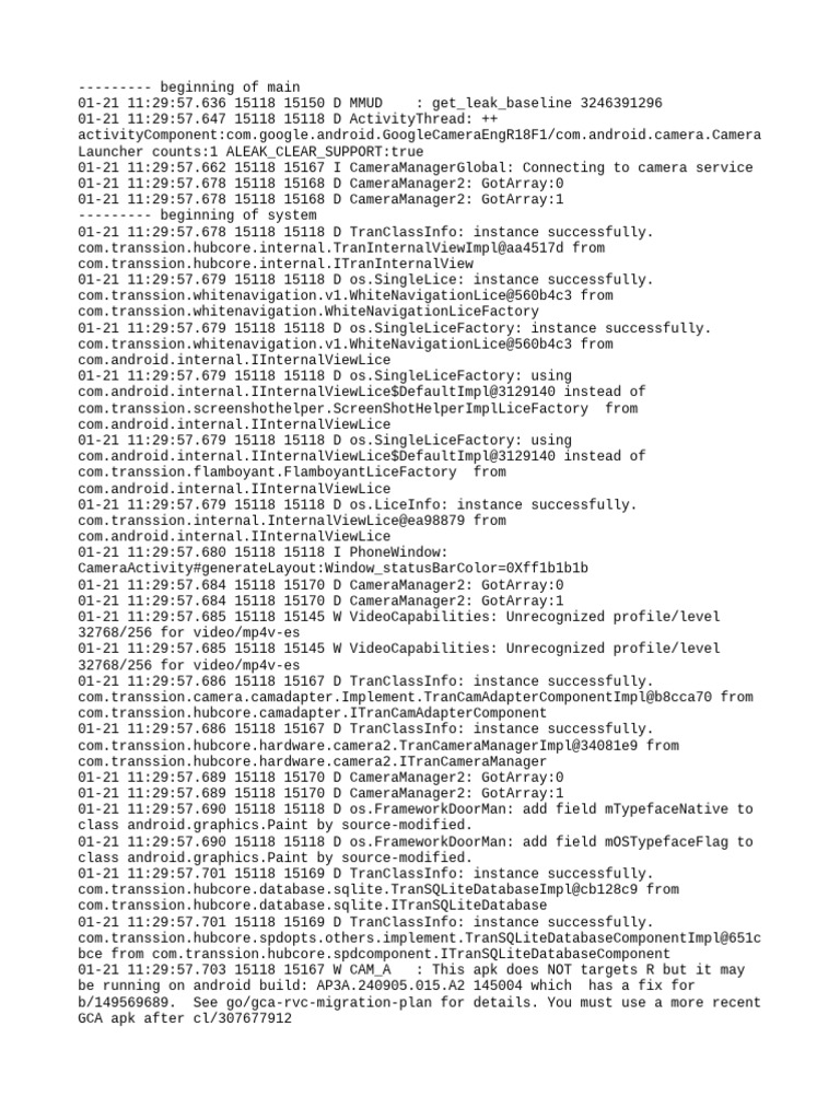 Camera Service Debug Log Analysis | PDF | Computing