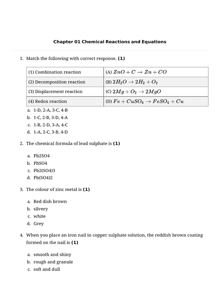 Chemical Reactions: Types and Examples | PDF | Chemical Reactions | Oxide