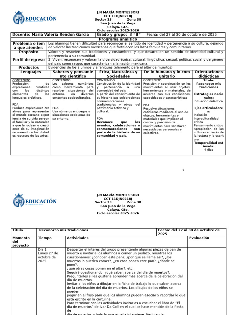 PROYECTO Del 27 Al 31 de Octubre de 2025 | PDF | Tradiciones ...
