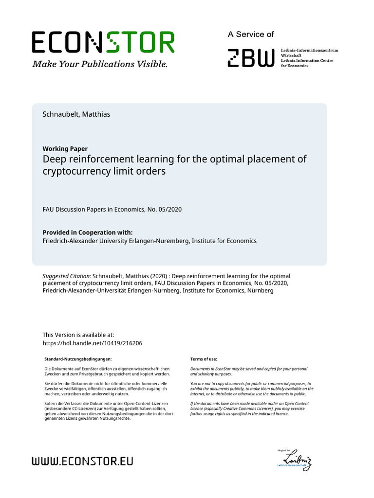 Deep reinforcement learning for the optimal placement of cryptocurrency  limit orders | PDF