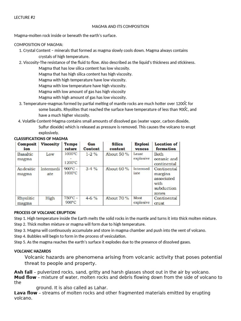 Understanding Magma Composition and Eruptions | PDF