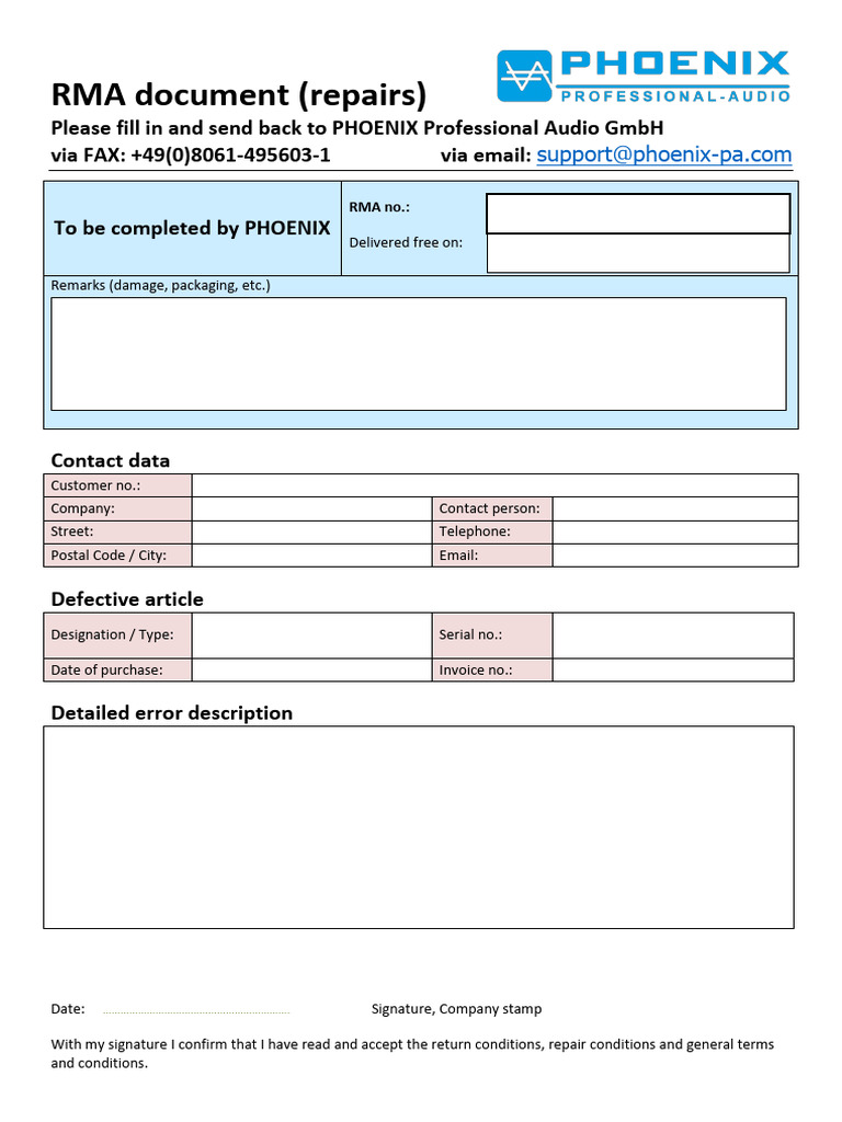 RMA Document for Audio Equipment Returns | PDF