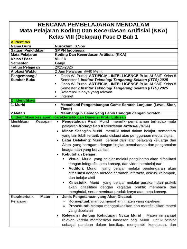 Rencana Pembelajaran Koding KKA Kelas VIII | PDF