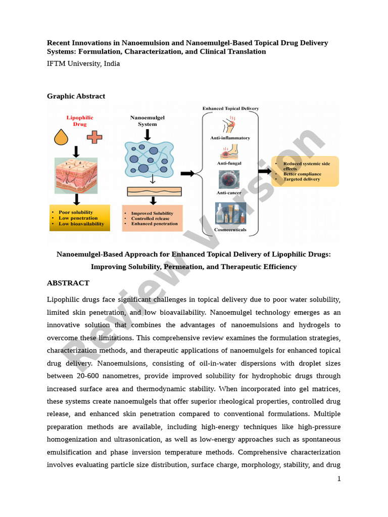 Innovations in Nanoemulgel Drug Delivery | PDF | Emulsion | Topical ...