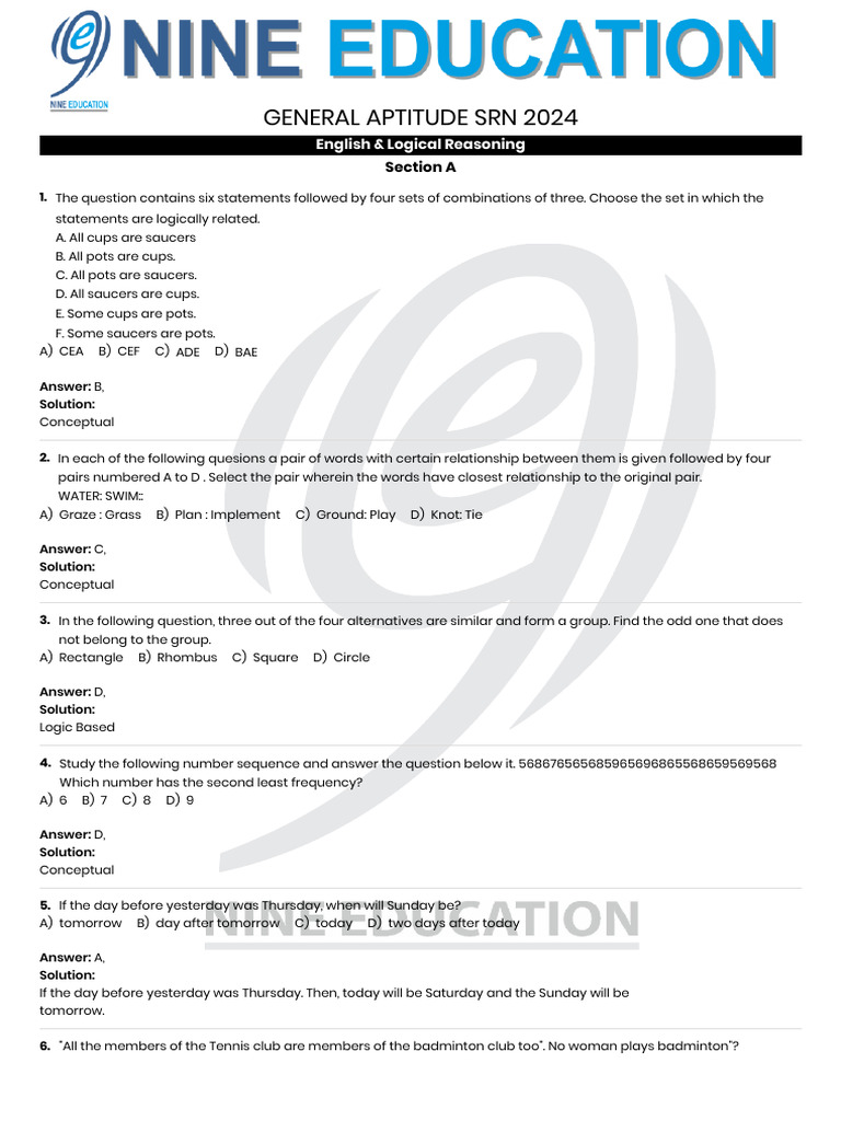 General Aptitude SRN 2024 Result and Solutions | PDF