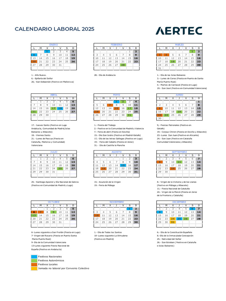 Calendario Laboral 2025 en España | PDF | Fiestas cristianas y días santos