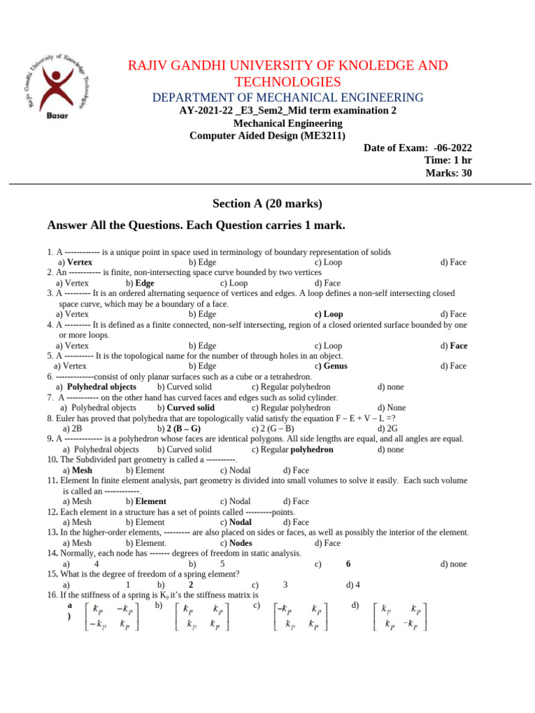 Mechanical Engineering CAD Exam 2022 | PDF | Euclidean Geometry ...