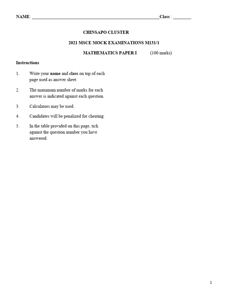 2021 MSCE Mathematics Mock Exam Paper | PDF | Circle | Triangle