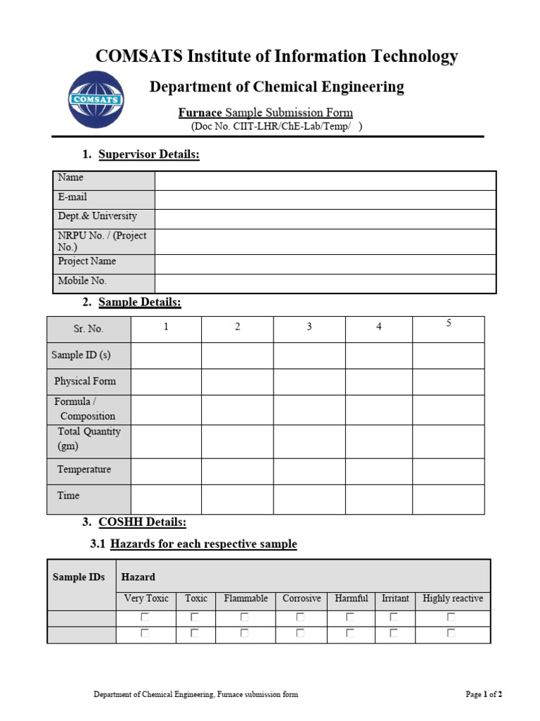 Chemical Engineering Furnace Submission Form | PDF | Hazards | Toxicity