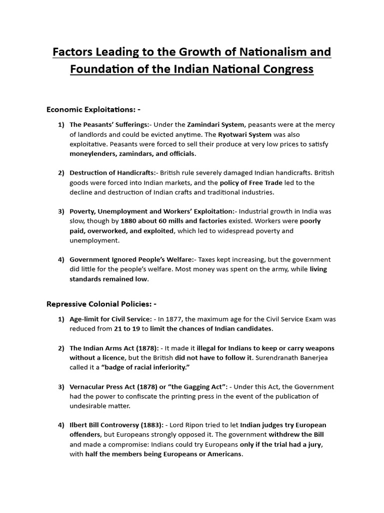 Growth of Indian Nationalism Factors | PDF | Indian National Congress