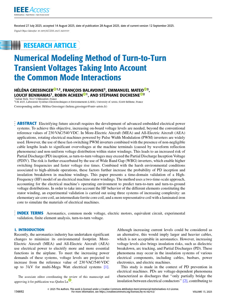 Numerical Modeling Method of Turn-To-Turn Transient Voltages Taking ...
