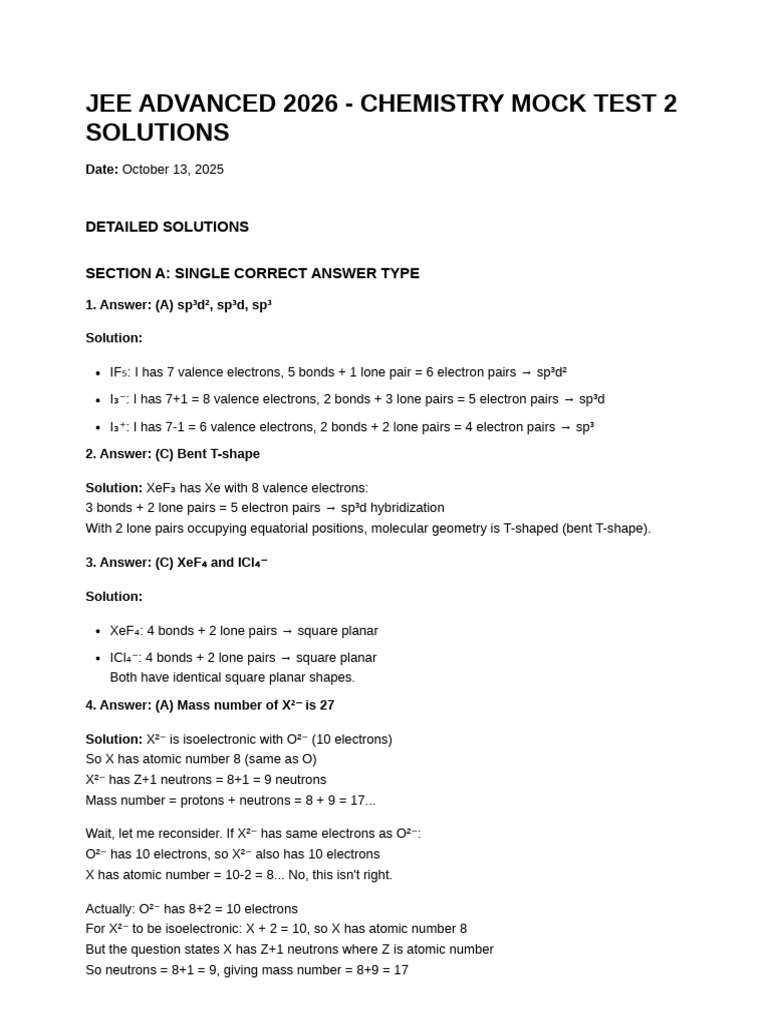 JEE Advanced 2026 Chemistry Solutions | PDF | Gases | Intermolecular Force