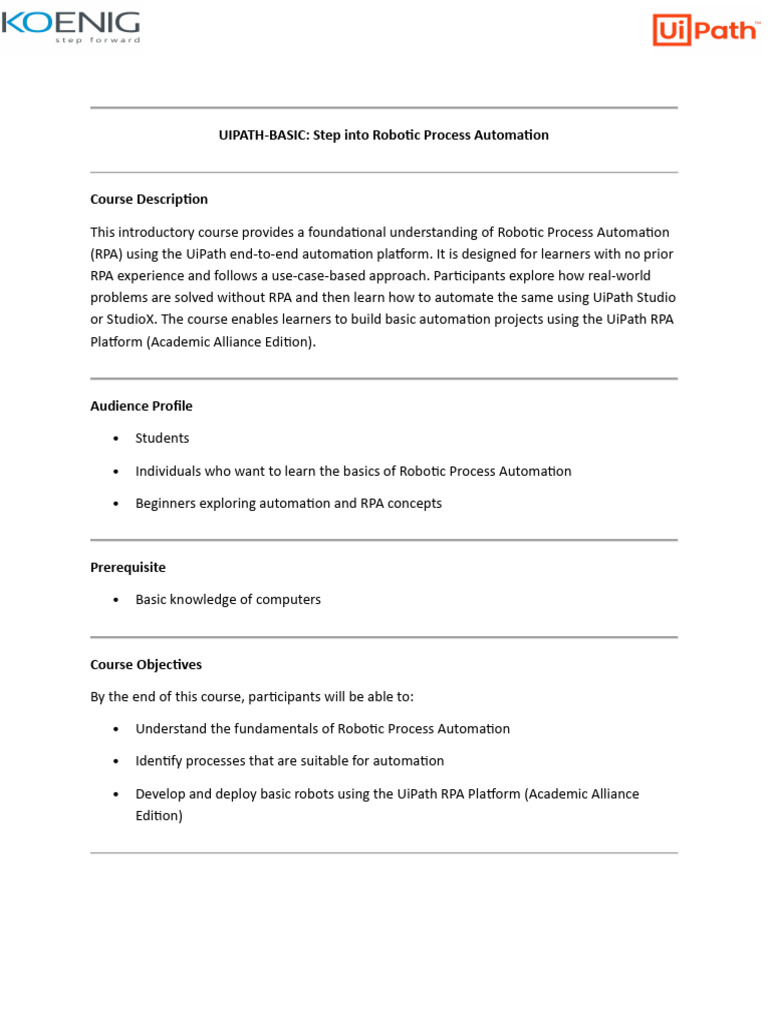 UiPath RPA Basics Course Overview | PDF