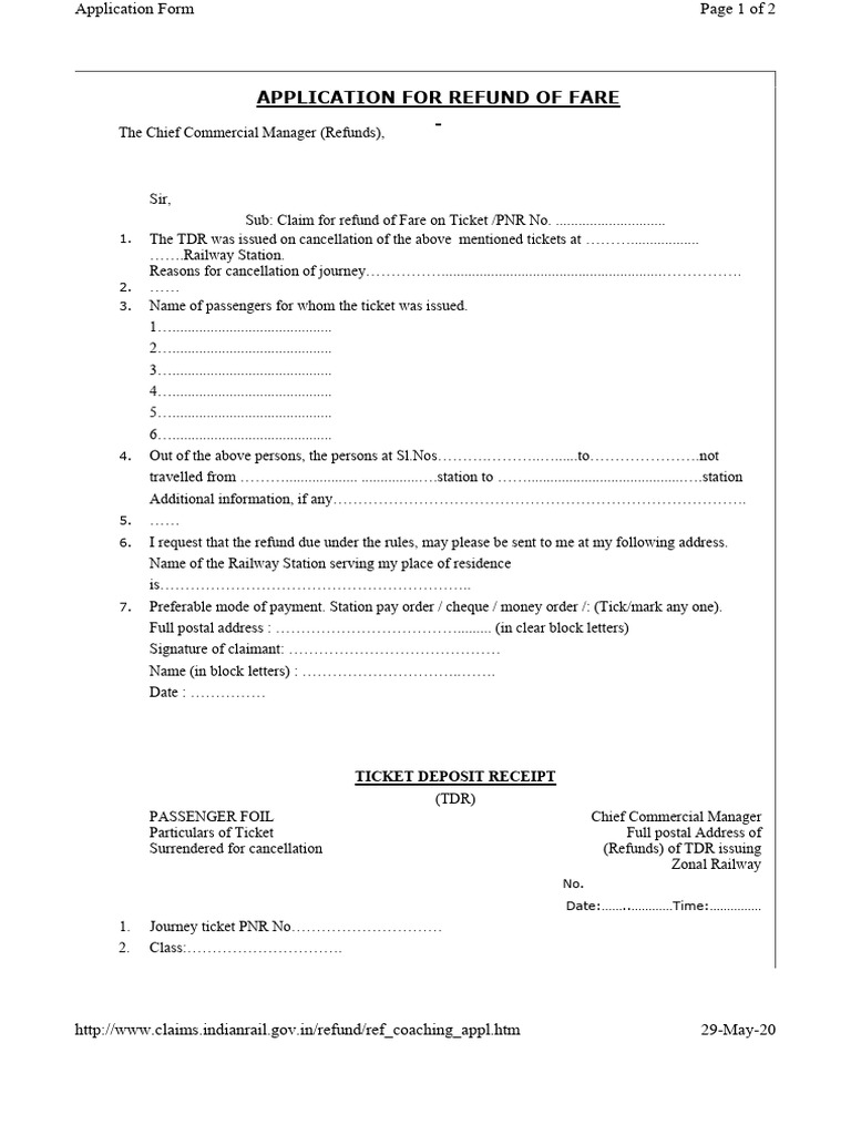 Refund Application for Train Ticket | PDF | Identity Document | Money Order
