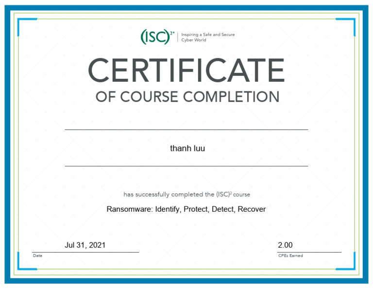Ransomware Identify, Protect, Detect, Recover Completion Certificate ...