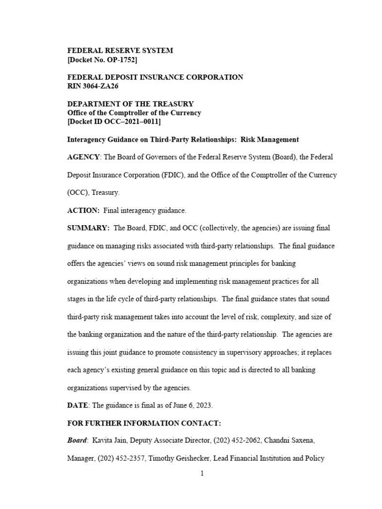Final Guidance on Third-Party Risk Management | PDF | Banks | Risk ...