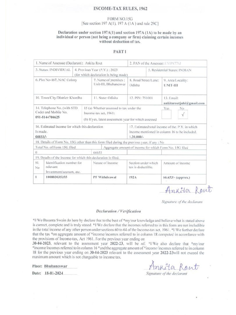 Form 15G | PDF