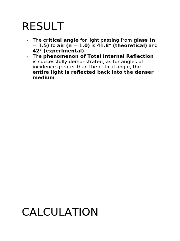 Critical Angle and Total Internal Reflection | PDF
