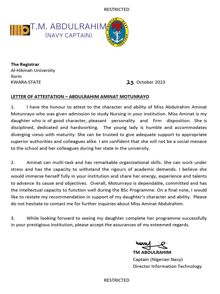 Attestation Letter for Nursing Student | PDF