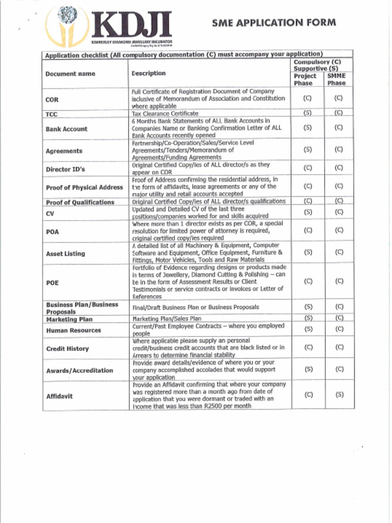SMME Application Form | PDF