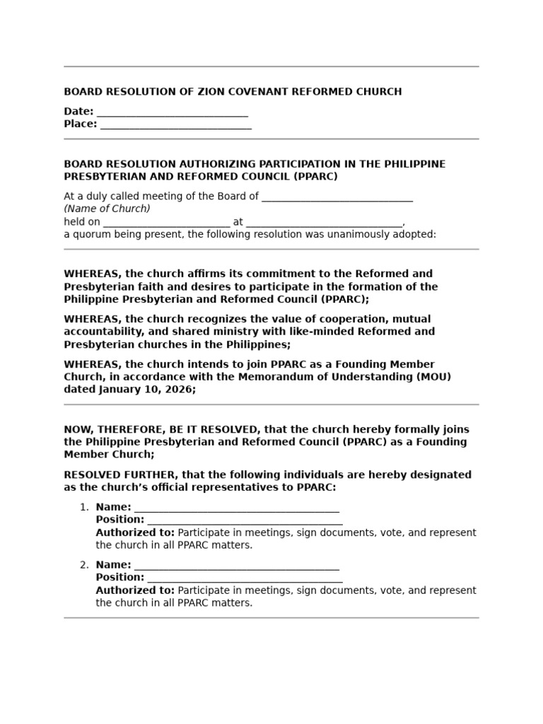 Zion Covenant Church PPARC Resolution | PDF