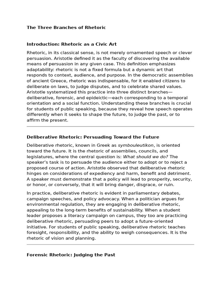 Lecture 4 - The Three Branches of Rhetoric | PDF | Rhetoric | Public ...