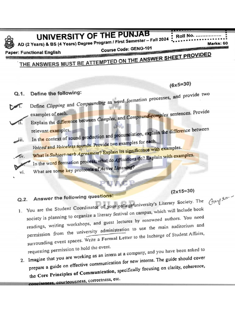 Solved Past Paper 2024 Functional English Somi 384 | PDF