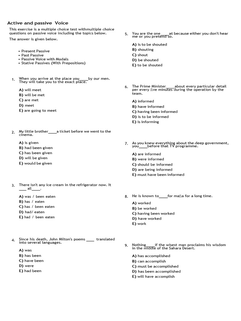 Active and Passive Voice Exercise | PDF