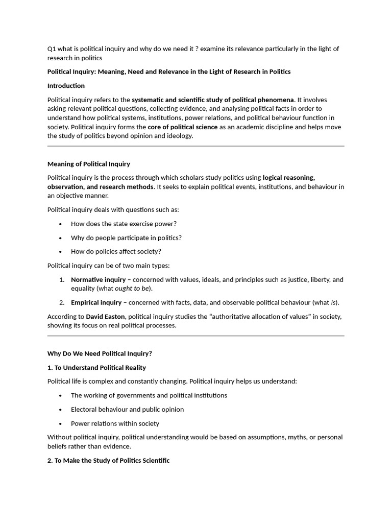 Understanding Political Inquiry and Research | PDF | Methodology ...