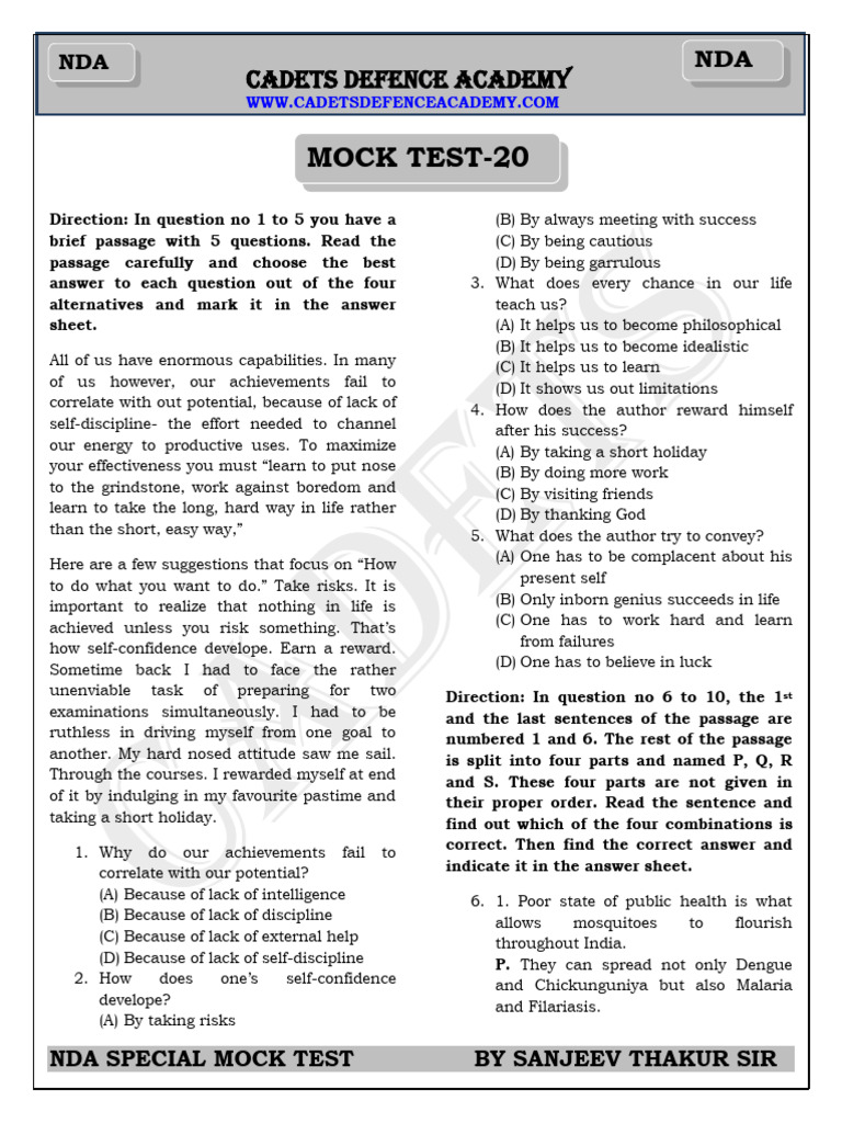 NDA Special Mock Test by Sanjeev Thakur | PDF