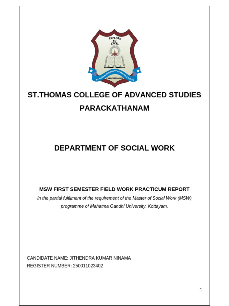 MSW Field Work Practicum Report | PDF | Special Education | Social Work