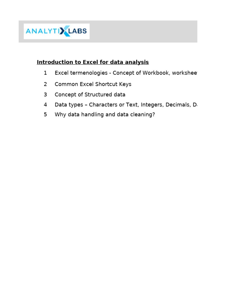 Excel Basics for Data Analysis Guide | PDF | Microsoft Excel | Spreadsheet