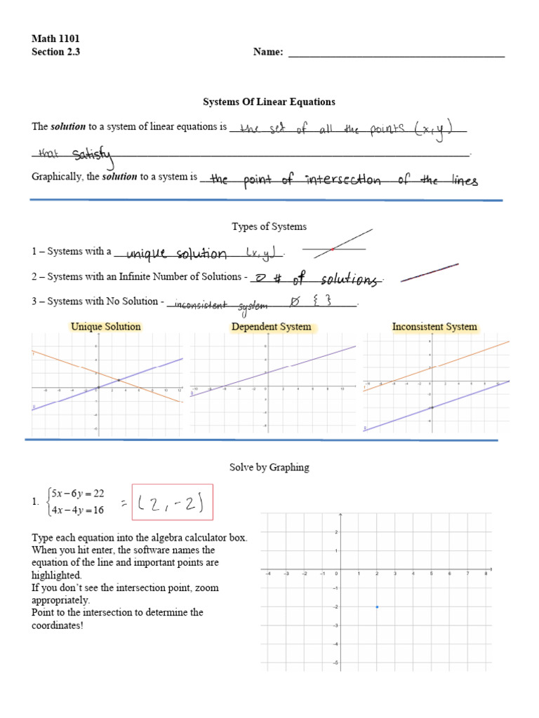 Systems of Linear Equations Guide | PDF | Equations | System Of Linear ...