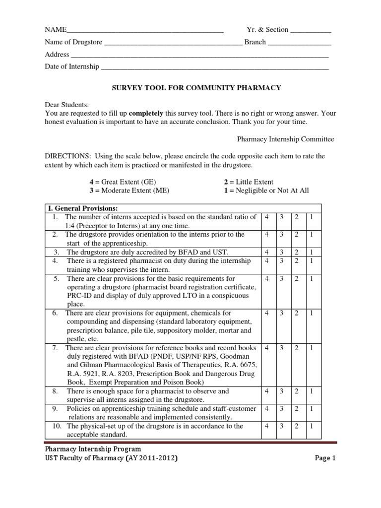 Pharmacy Internship Evaluation Survey | PDF | Pharmacy | Internship