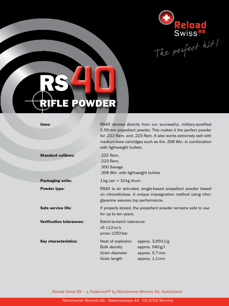 RS40 Rifle Powder Specifications | PDF